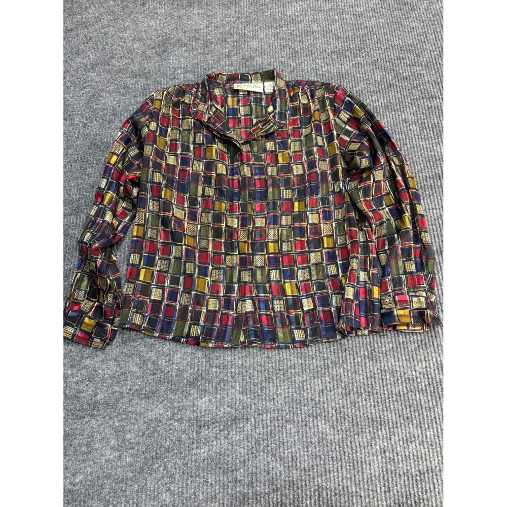 Vintage Yves St Clair Petites Vintage Geometric Grid Button Up Blouse  10P